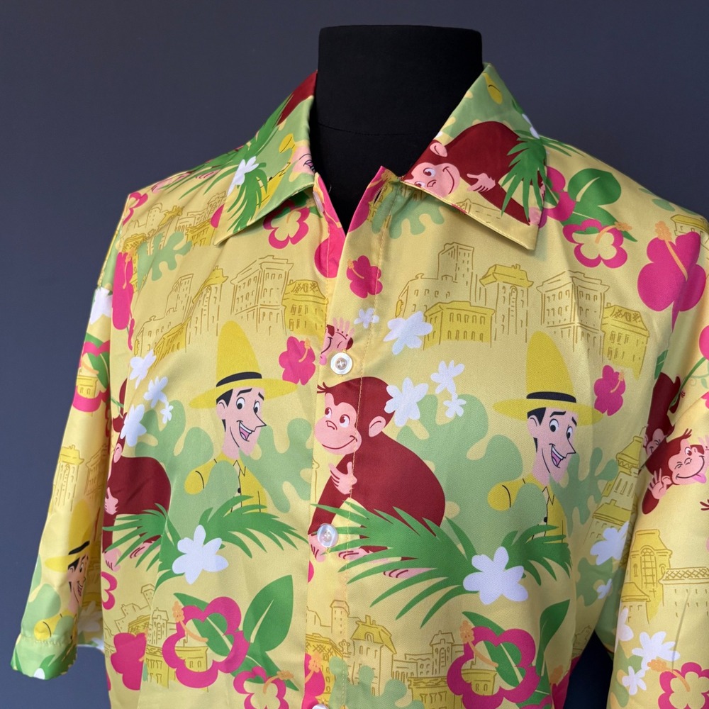 Curious George Tropical Button Down Shirt | Sz XL | Yellow | Rare